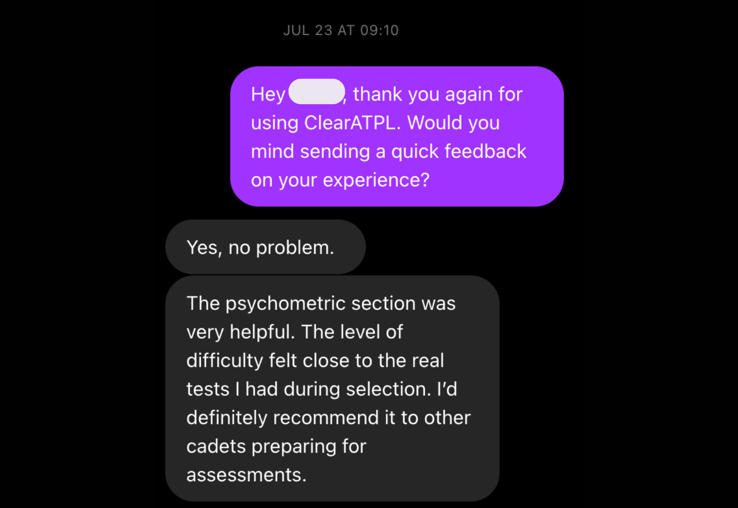 ClearATPL user feedback screenshot